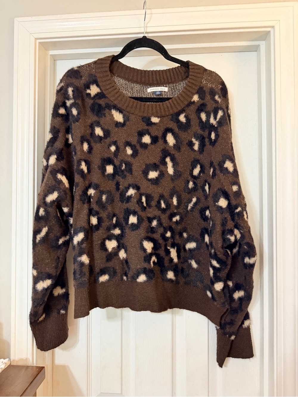 American Eagle Outfitters Brown Leopard Print Crewneck Sweater